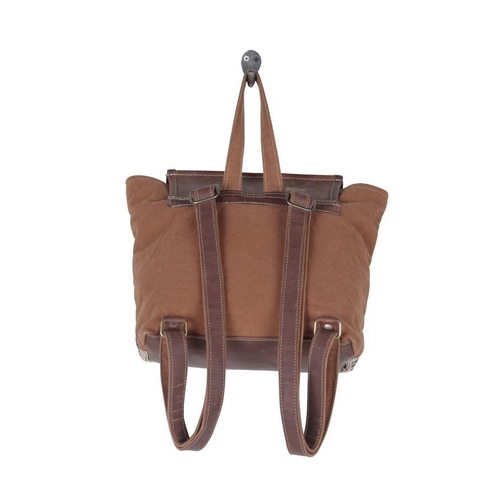 Myra Bag Handmade Terreous  Backpack Upcycled Canvas & Cowhide Leather - Picture 7 of 9